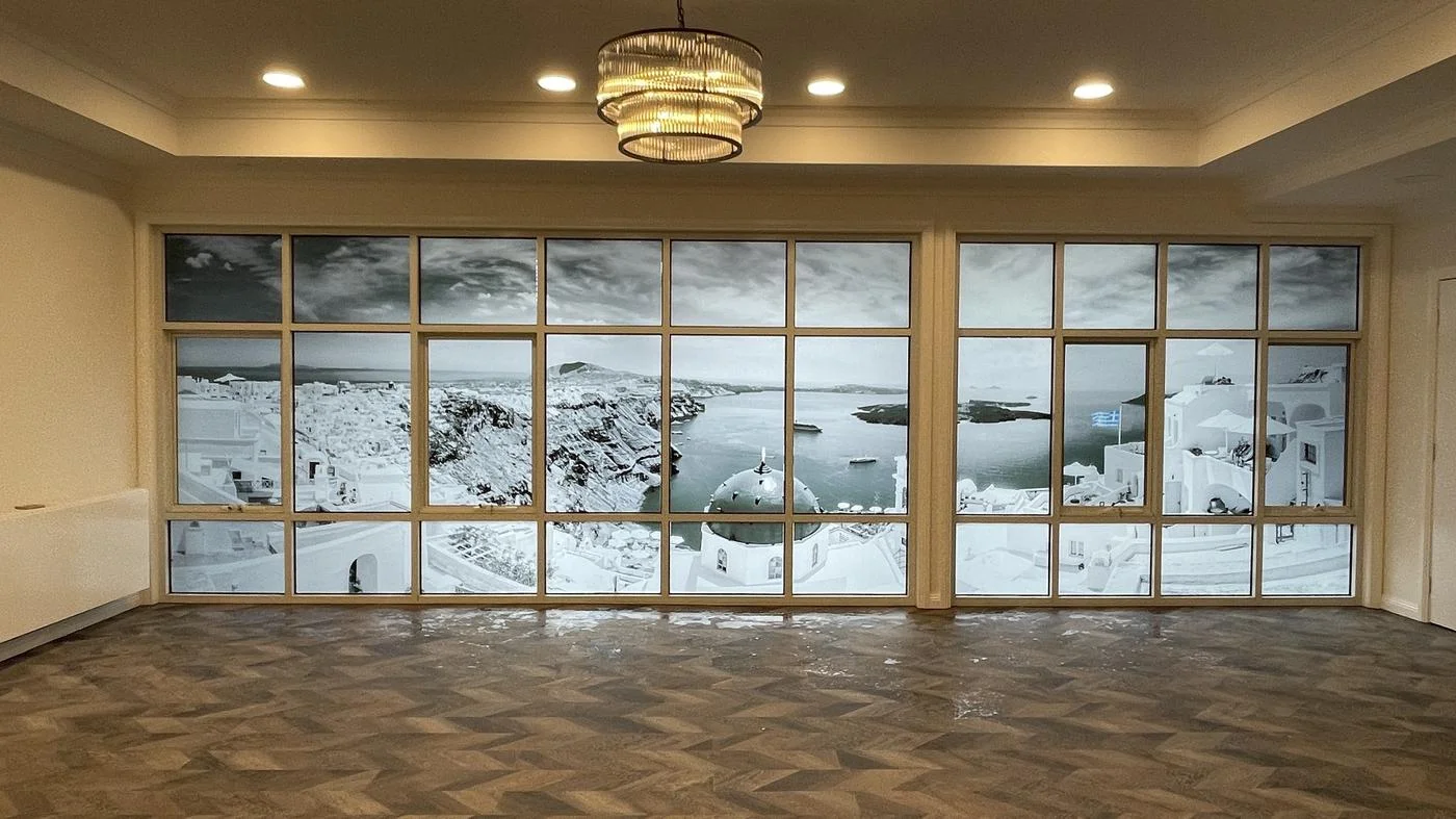 Fronditha Care window frosting mural, St Albans facility